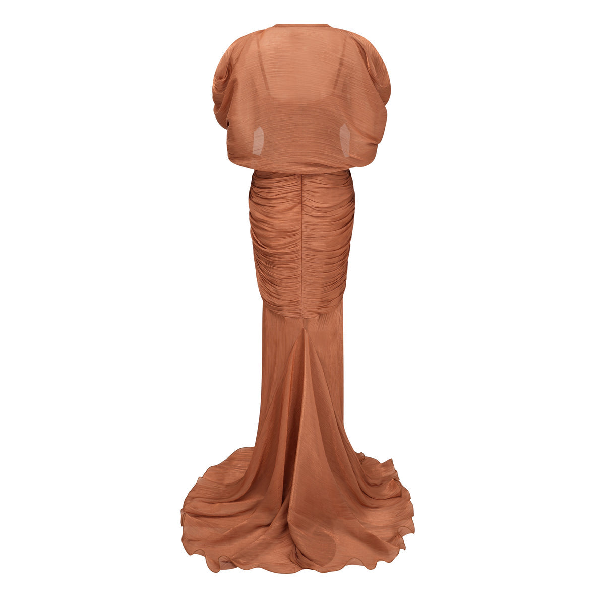 Camel Ruched Maxi Dress with 3D Florals