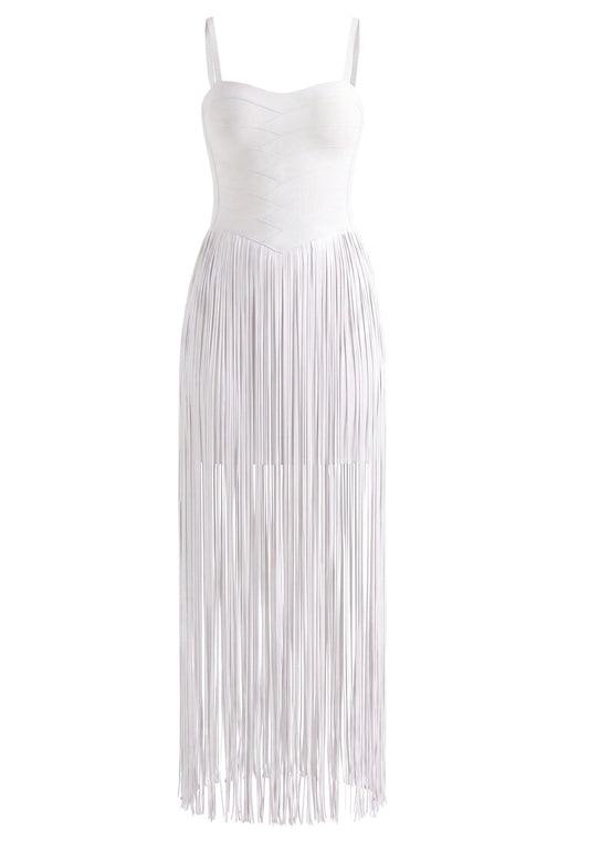 Tassel Detail Maxi Dress White
