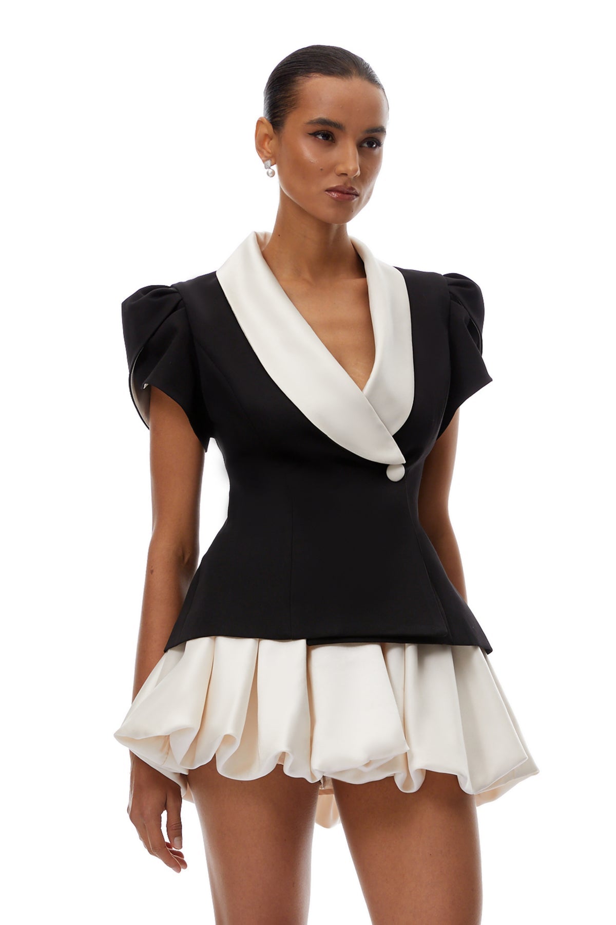 Color Block Blouse & Bubble Skirt Set
