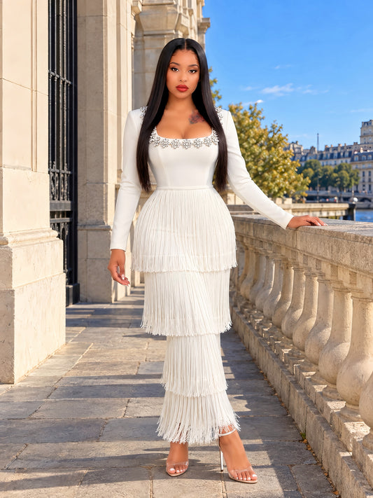 The Ivory Crystal-Embellished Fringe Dress