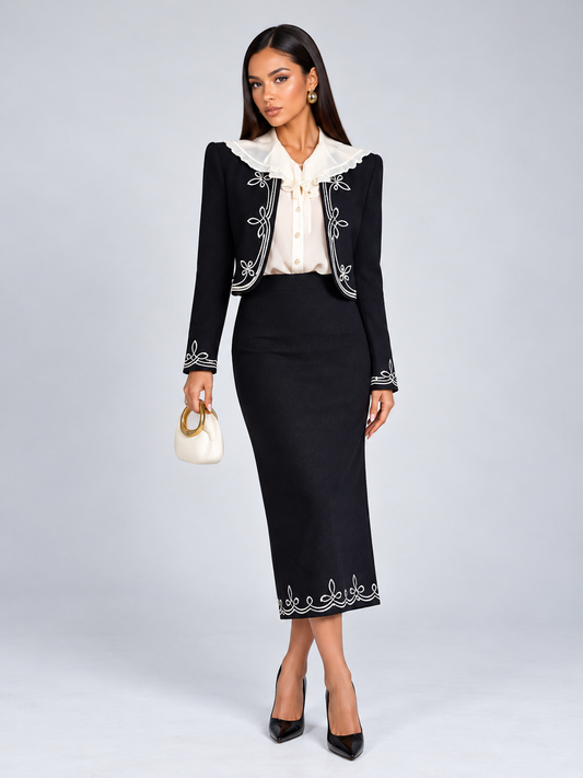 The Celeste Embroidered Blazer & Midi Skirt Set