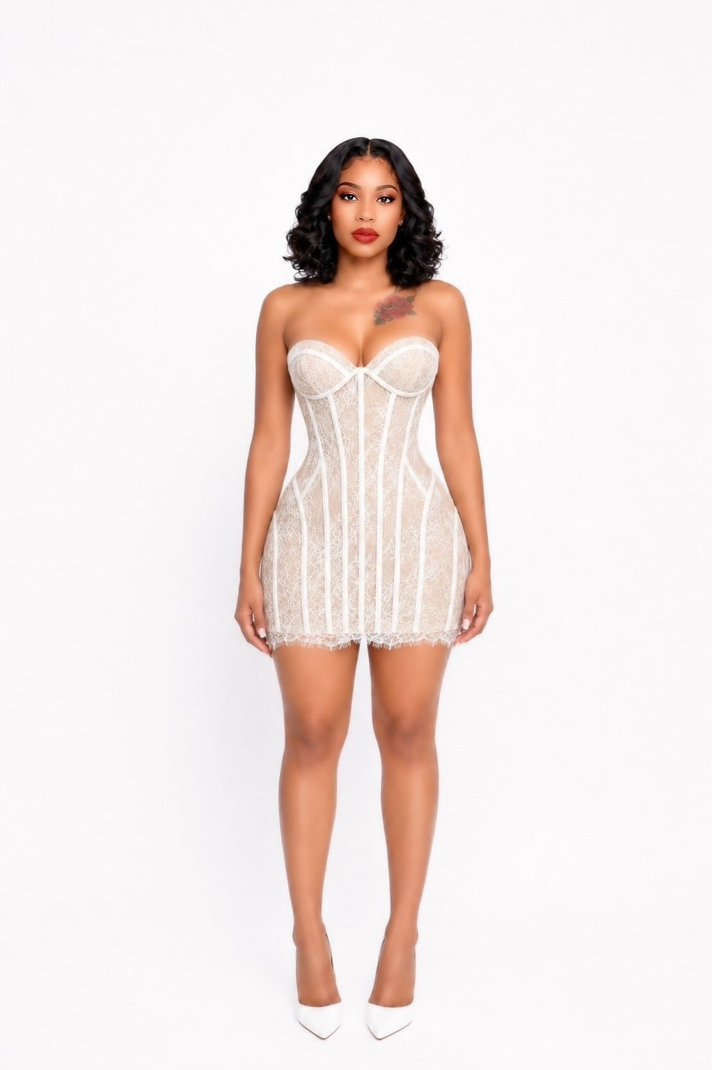 Strapless Lace Corset Dress Nude