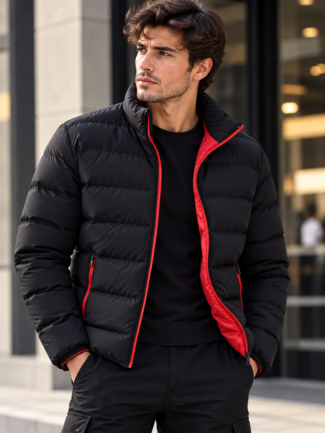 Men's Plus Size Zip Up Long Sleeve Puffer Jacket