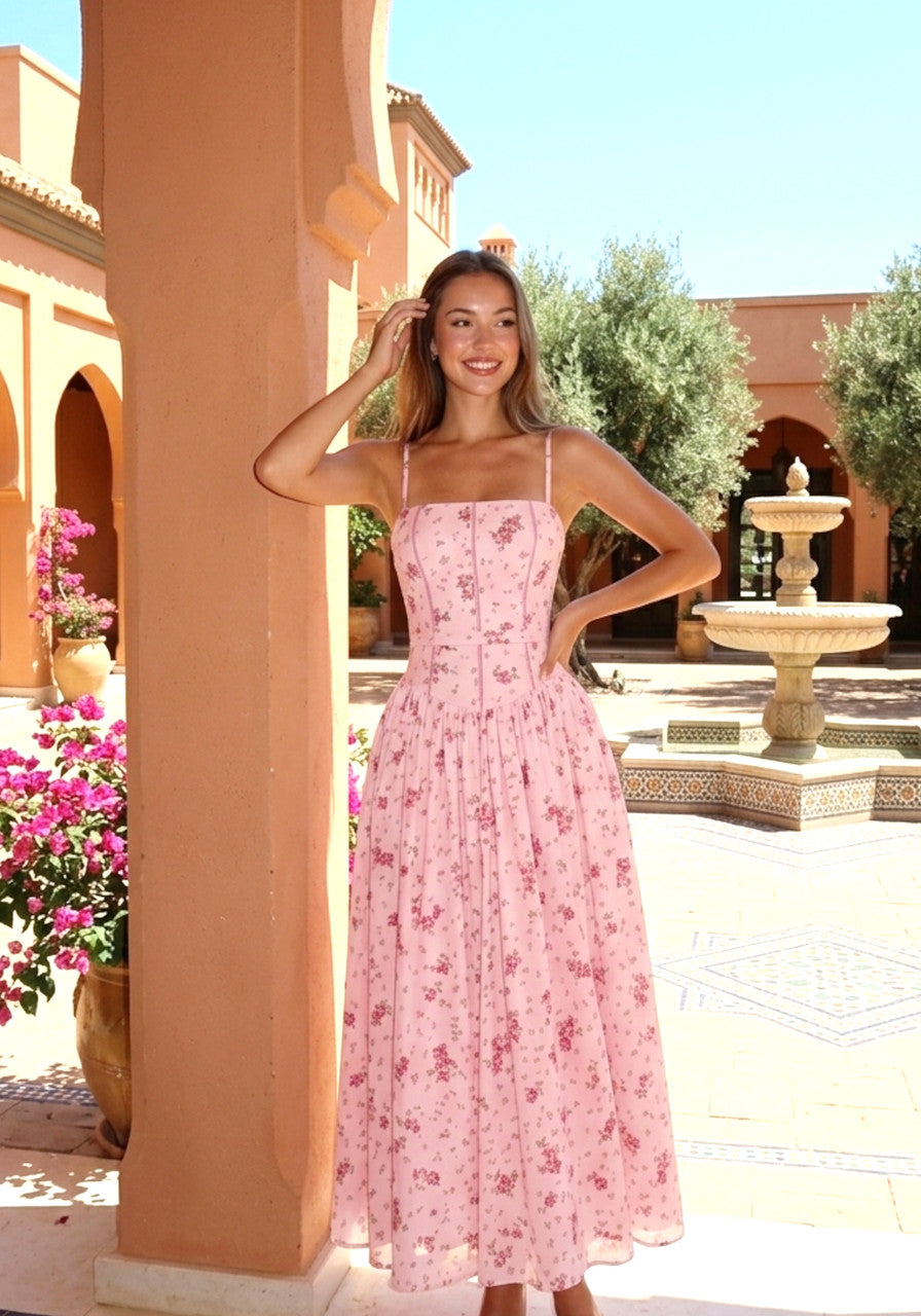 Floral A Line Maxi Dress Pink