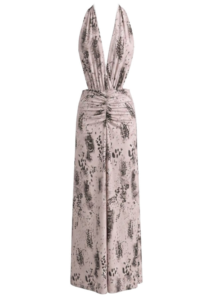 Floral Plunge V Neck Maxi Dress Pink