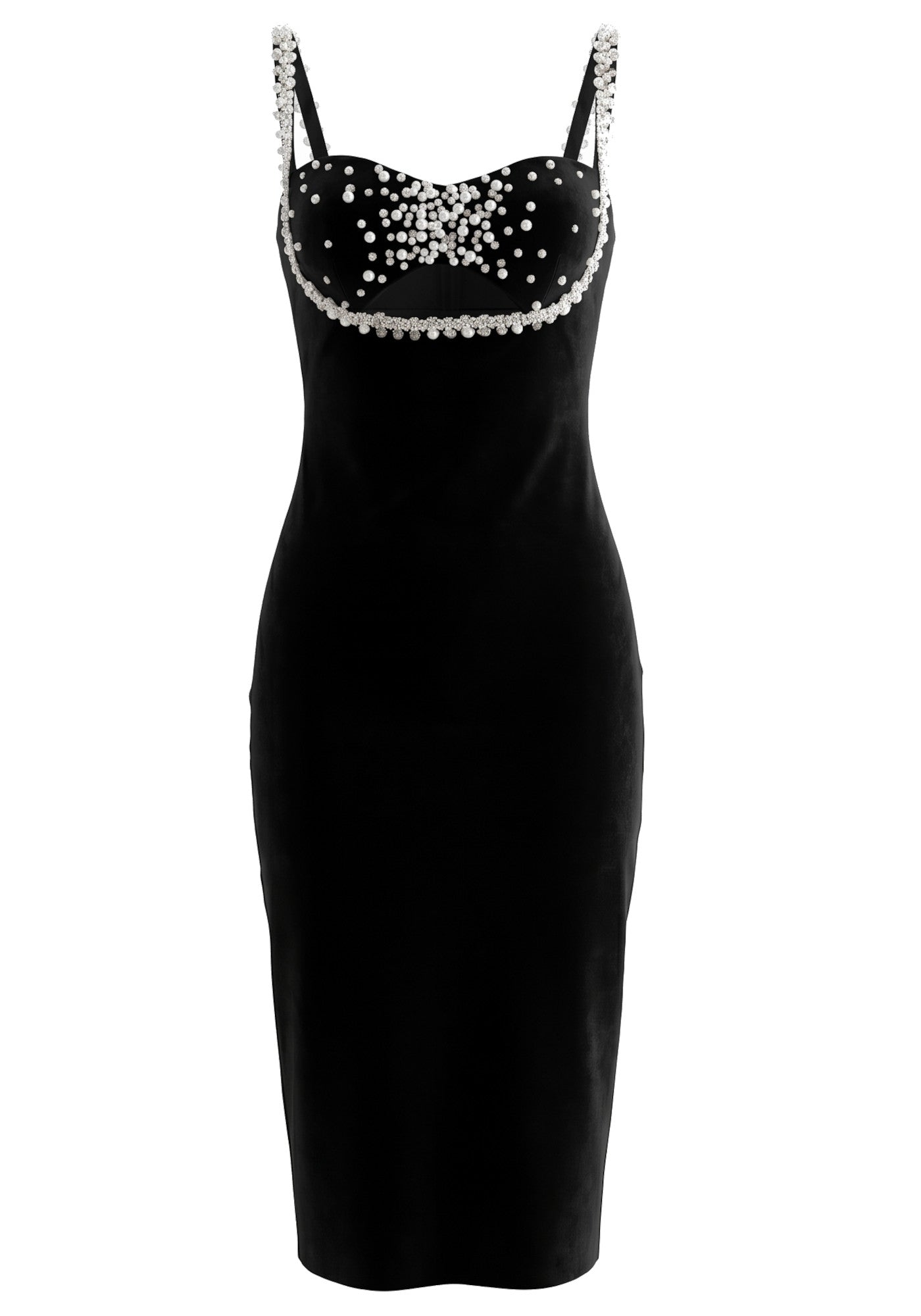 Crystal Pearl Bustier Midi Dress Black