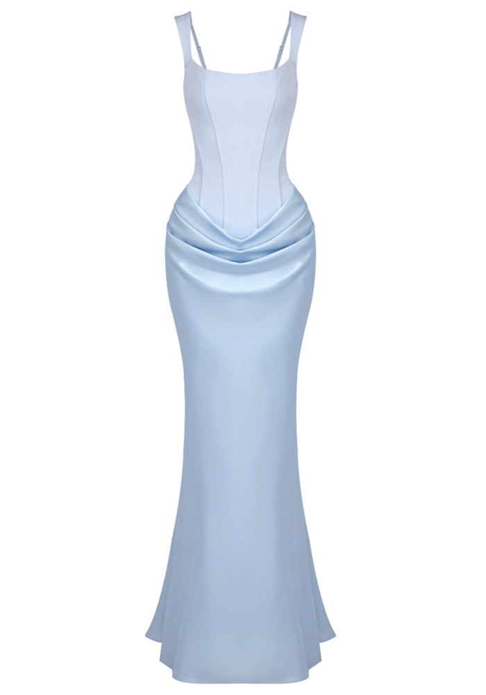 Draped Corset Maxi Dress Light Blue