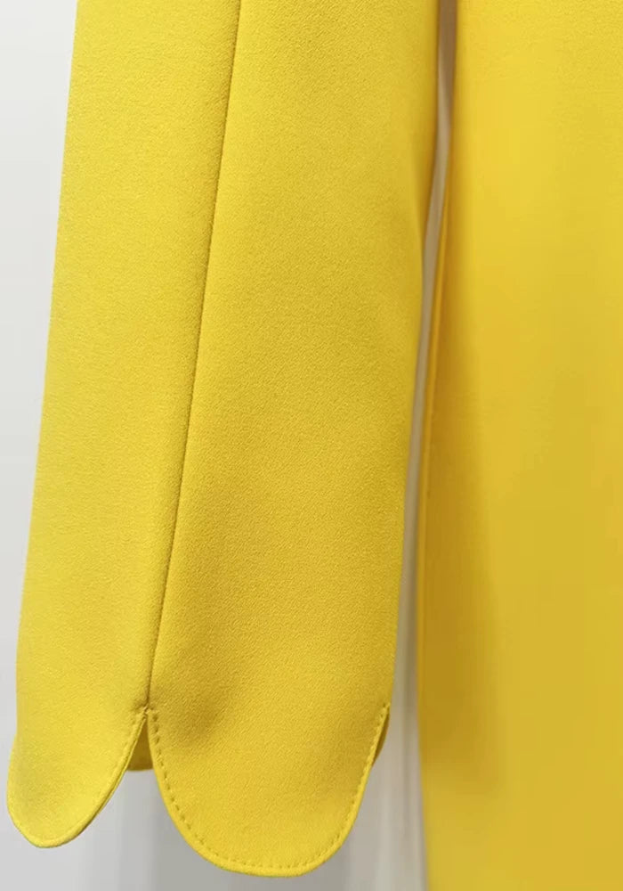Long Sleeve Scalloped Hem Maxi Dress Yellow