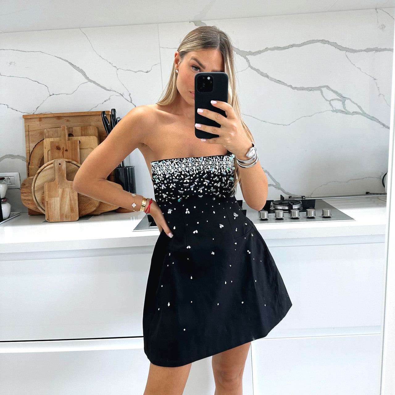 Strapless Crystal A Line Dress