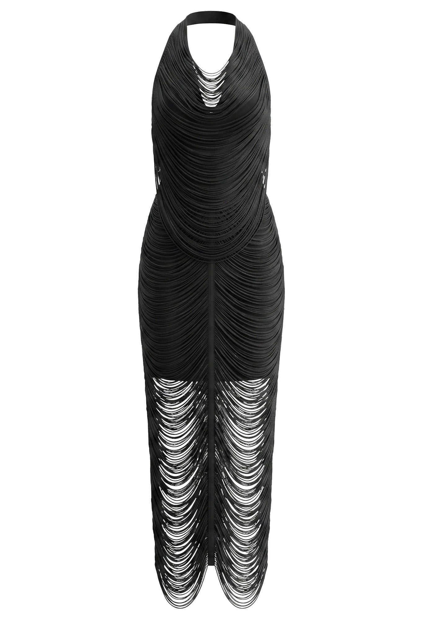 Halter Tassel Detail Maxi Dress Black