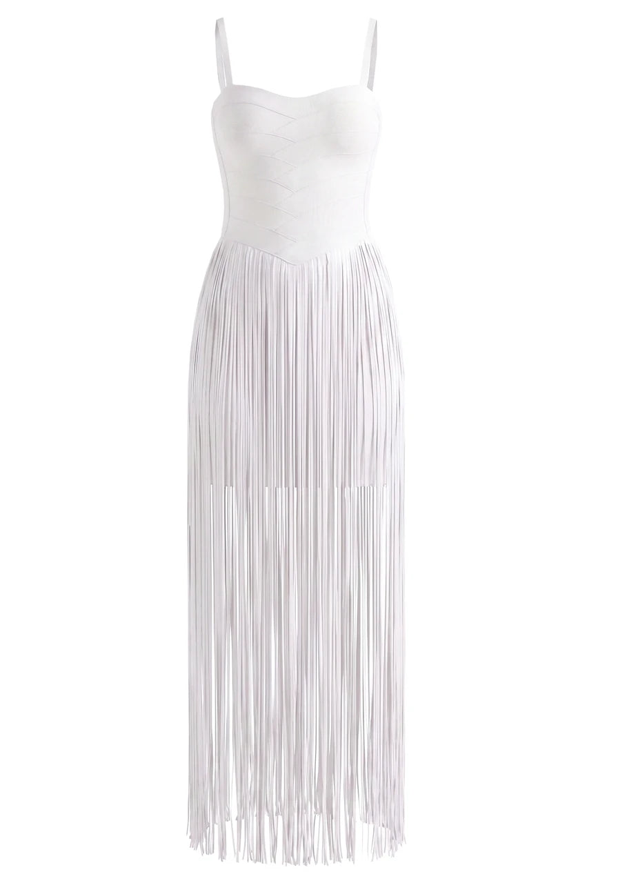 Tassel Detail Maxi Dress White