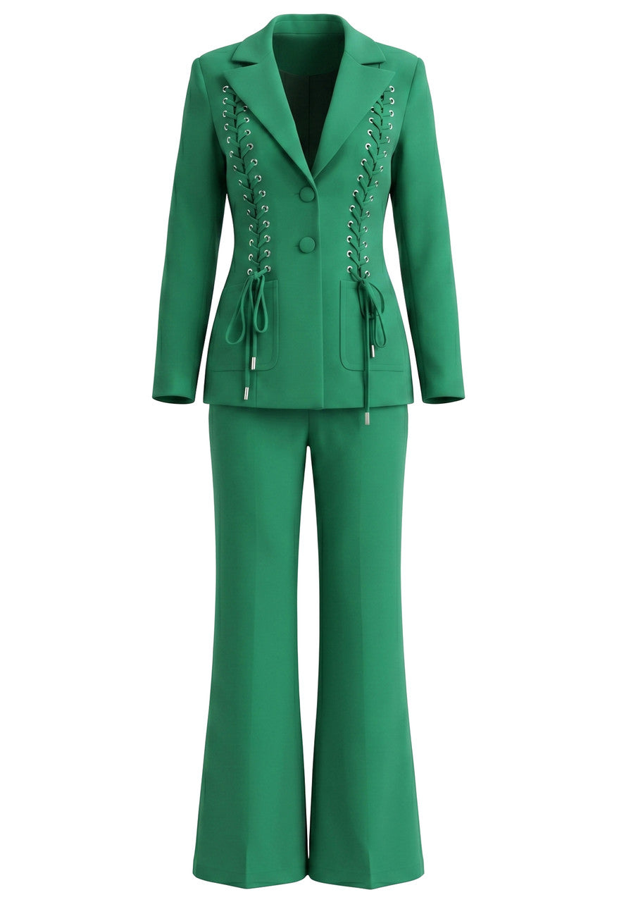 Lace Up Detail Suit Green