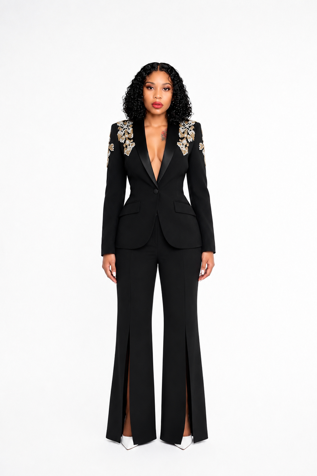 Crystal Shoulders Suit Black