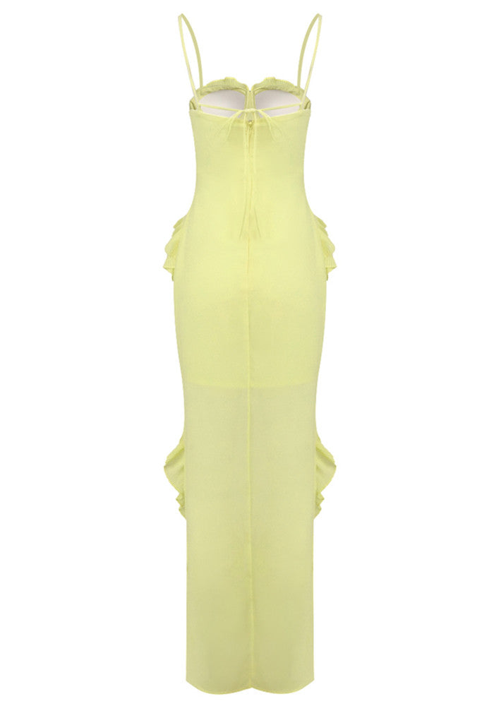 Ruffle Detail Bustier Maxi Dress Yellow