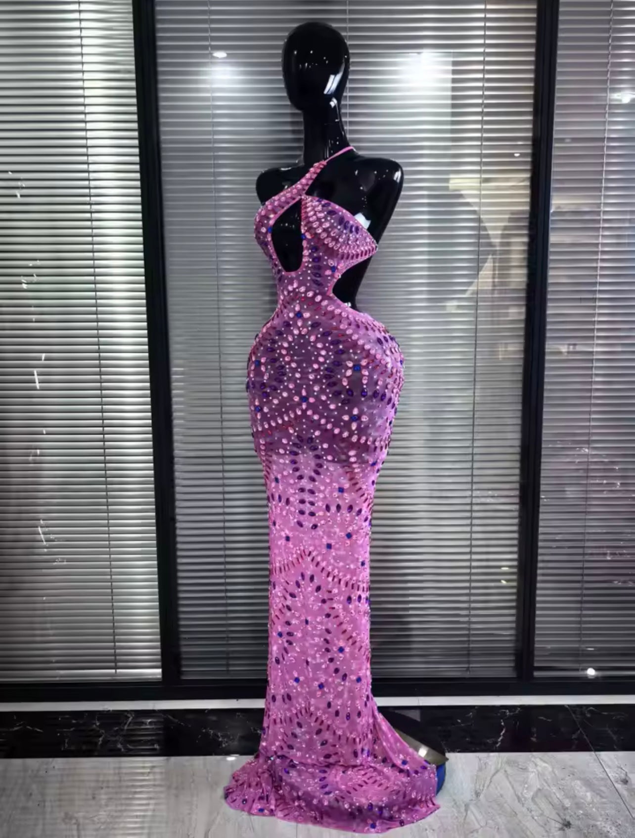 Halter Backless Mesh See Through Bodycon Floor-length Mermaid Dress