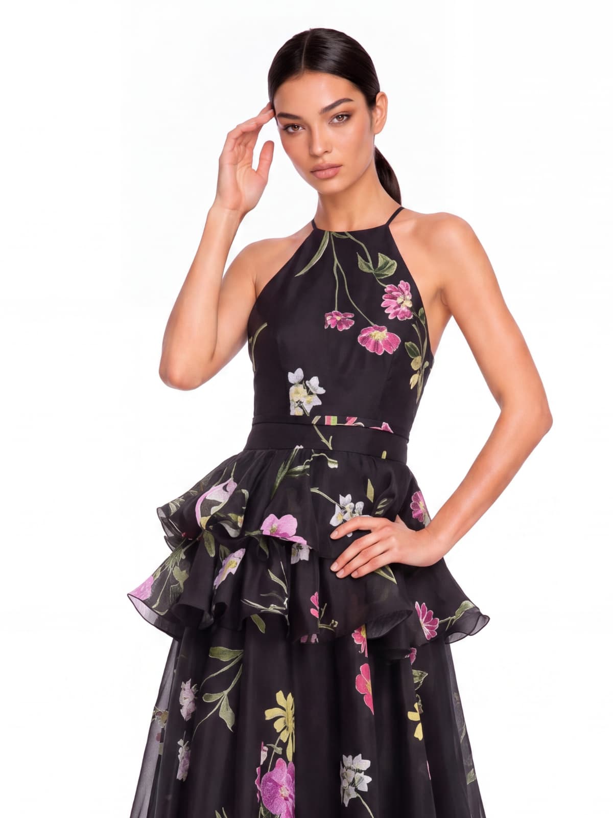 Floral Ruffle Maxi Dress In Black