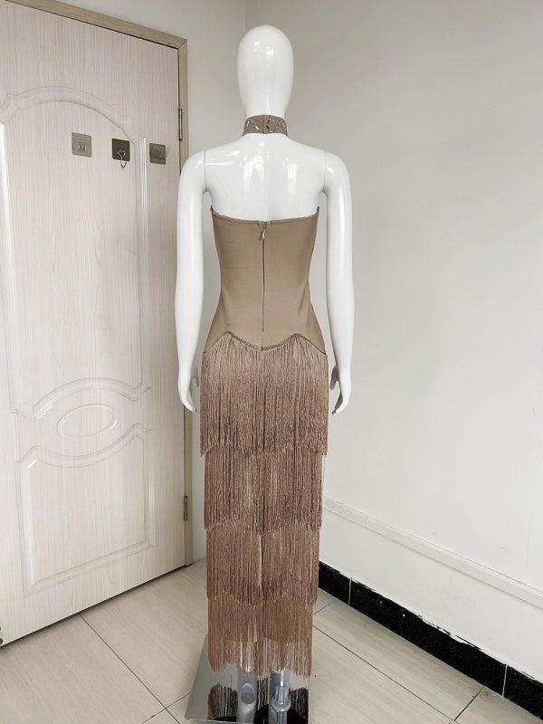 Paris Nights Crystal Fringe Midi Dress