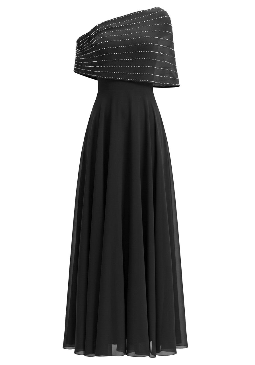 Embellished Bardot A Line Maxi Dress Black