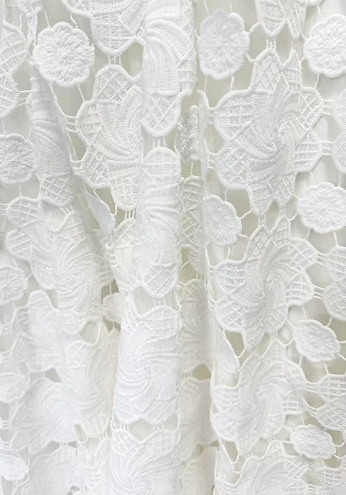 Short Sleeve Floral Crochet Mermaid Maxi Dress White