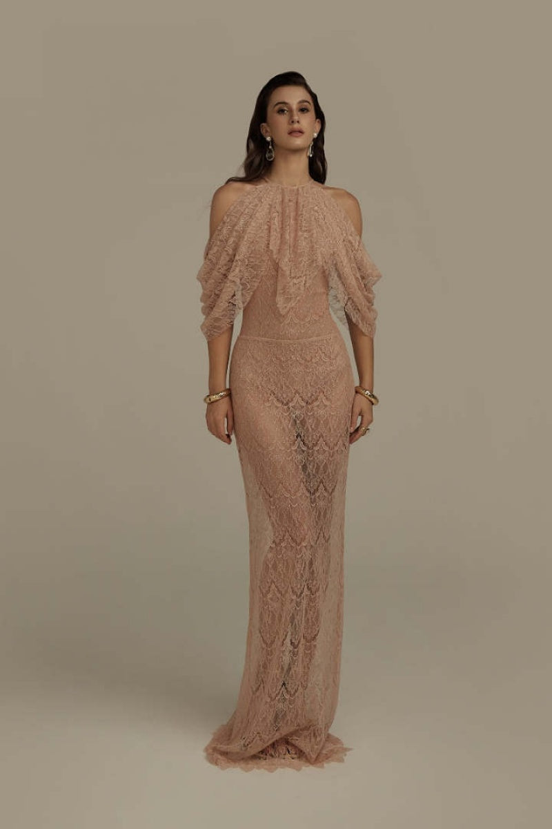 Rosé Elegance Lace Gown