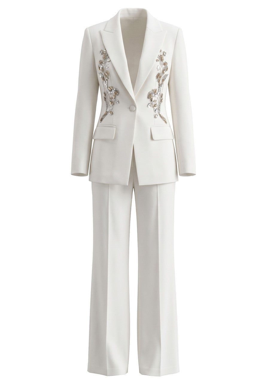 Sequin Detail Suit White
