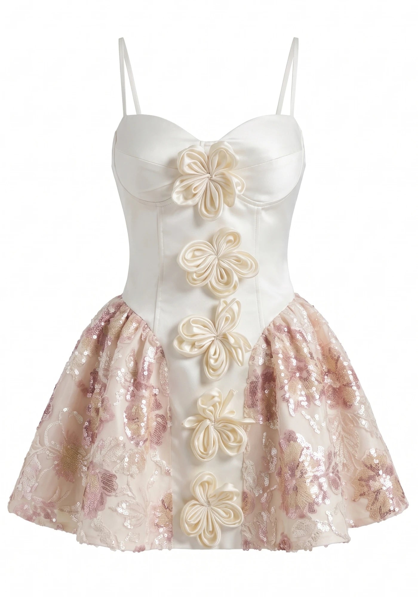 Floral Sequin A Line Dress Ivory