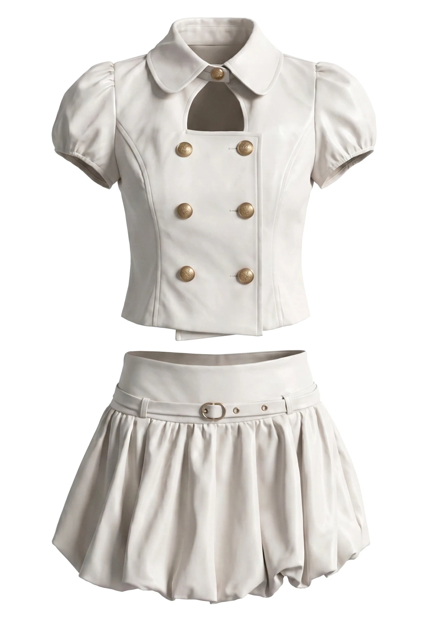 Short Sleeve Bubble Two Piece Dress Stone