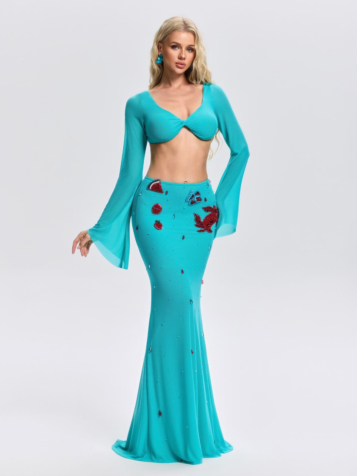 Becca Sleeve Crystal Skirt Set