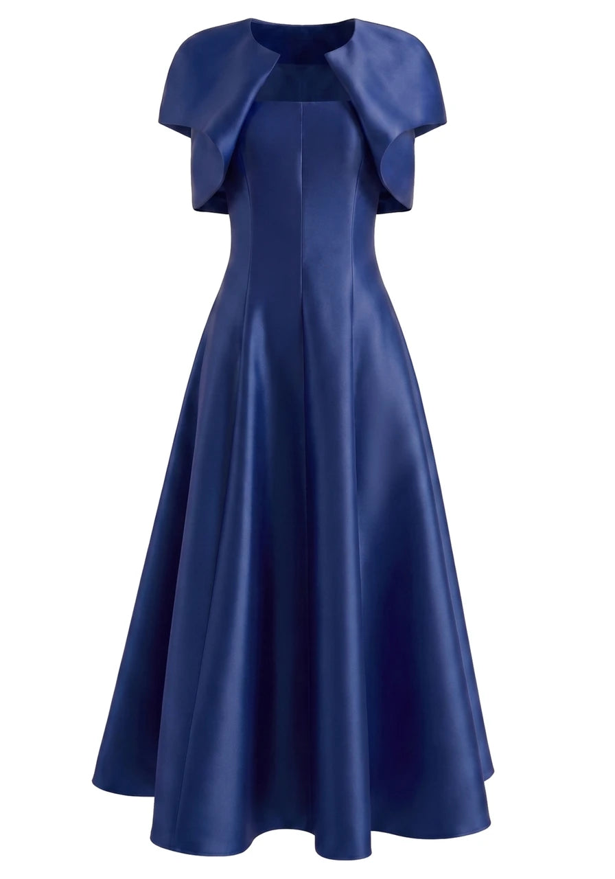 Short Sleeve A Line Maxi Dress Blue