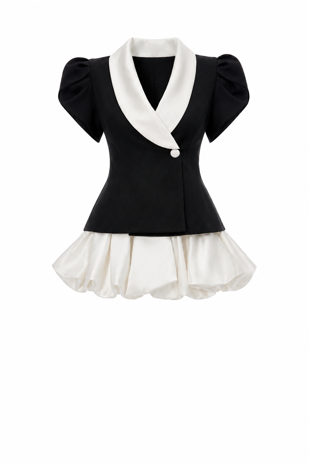 Color Block Blouse & Bubble Skirt Set