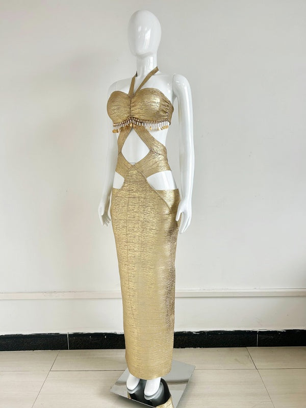 Golden Goddess Cutout Maxi Dress