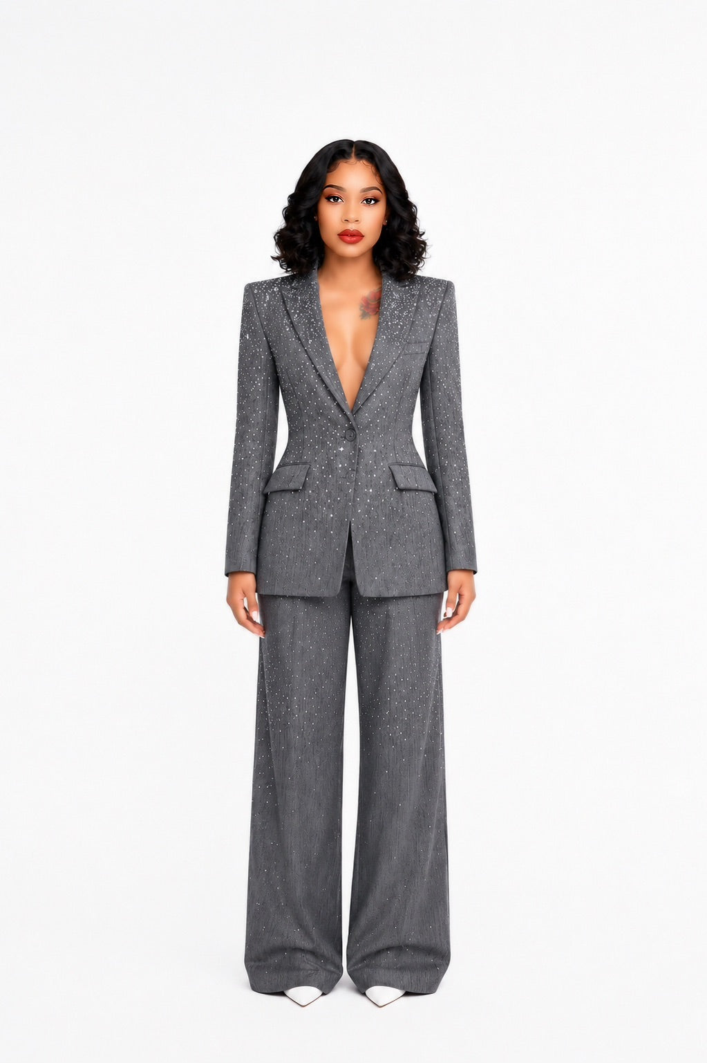 Crystal Embellished Fitted Blazer set
