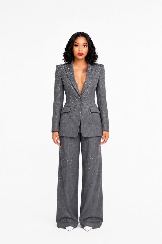 Crystal Embellished Fitted Blazer set