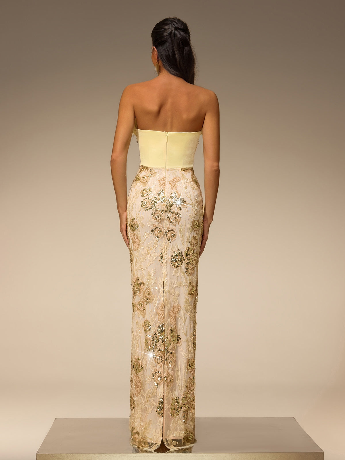 Ciresto Strapless Sequin Rhinestone Maxi Dress