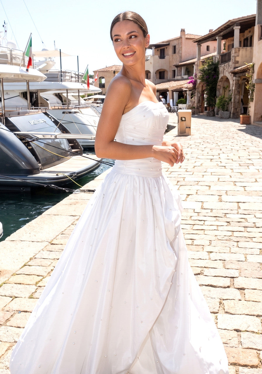 Strapless Pearl Bubble Maxi Dress White