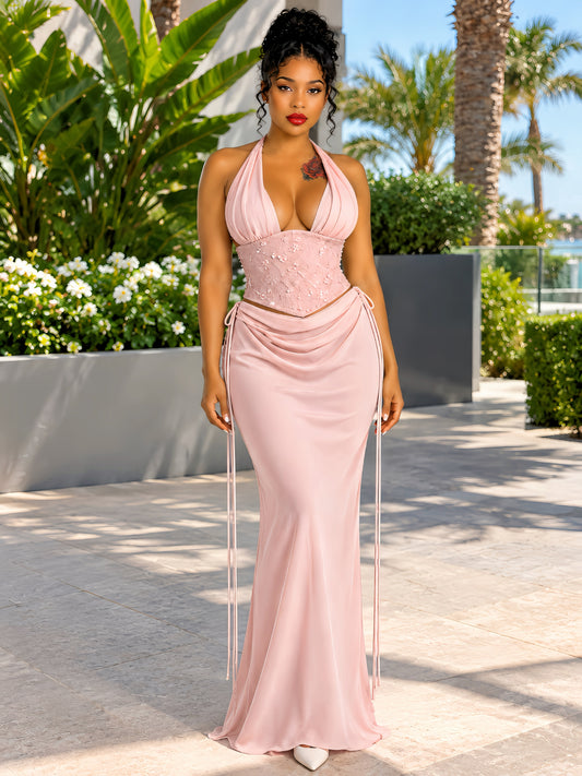 Blush Enchantment Halter Skirt Set