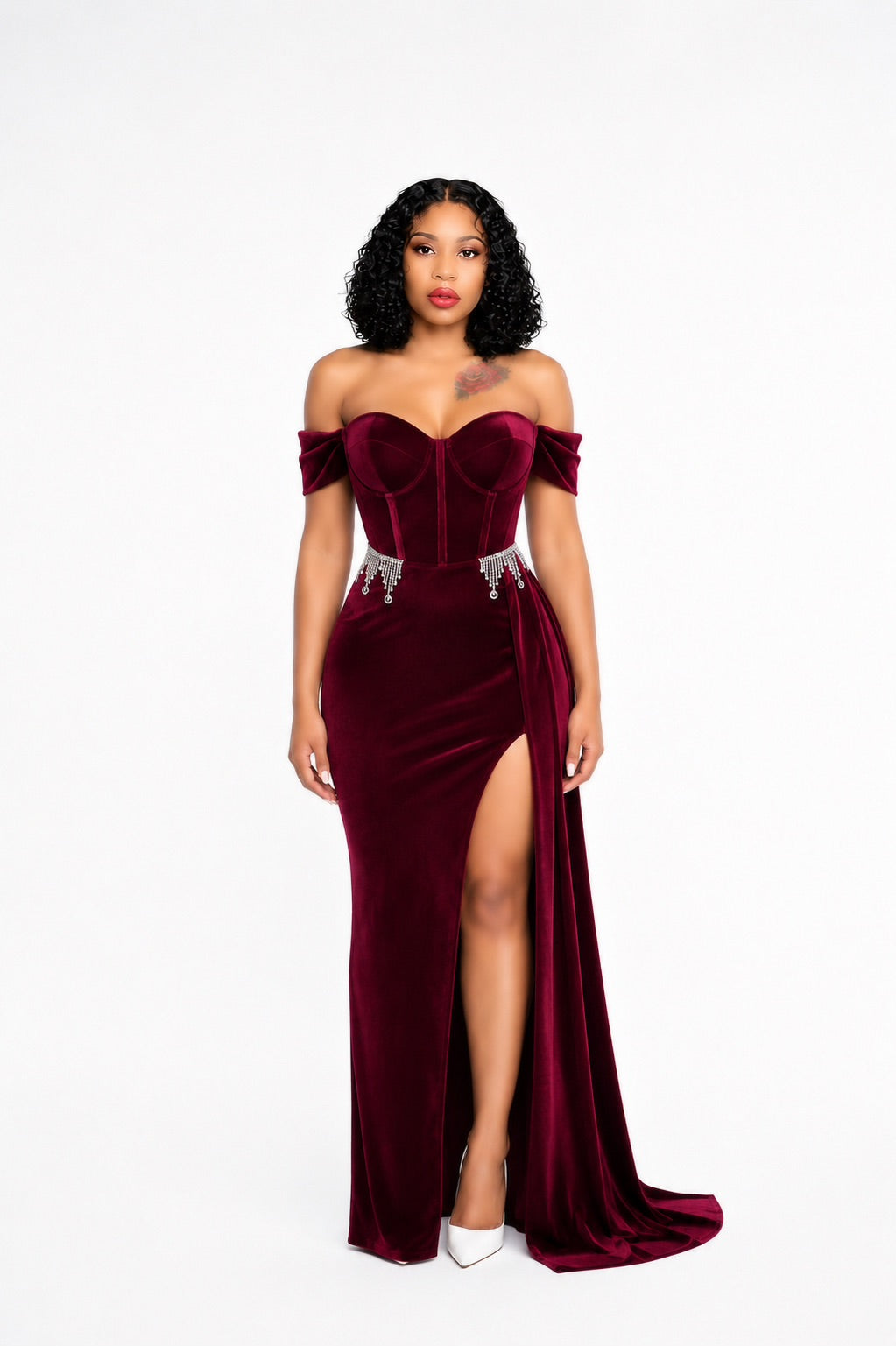 Bardot Structured Crystal Maxi Velvet Dress Red