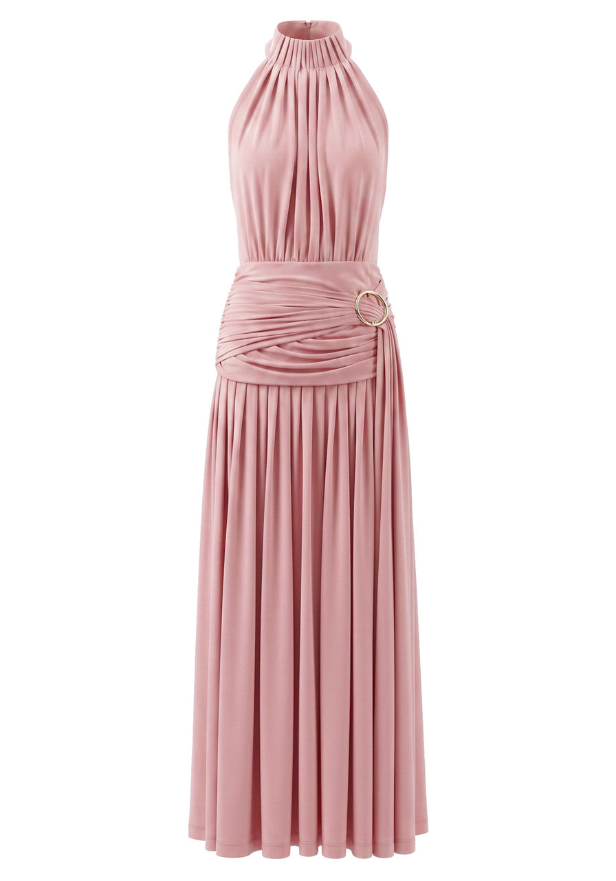 Halter Draped A Line Maxi Dress Pink