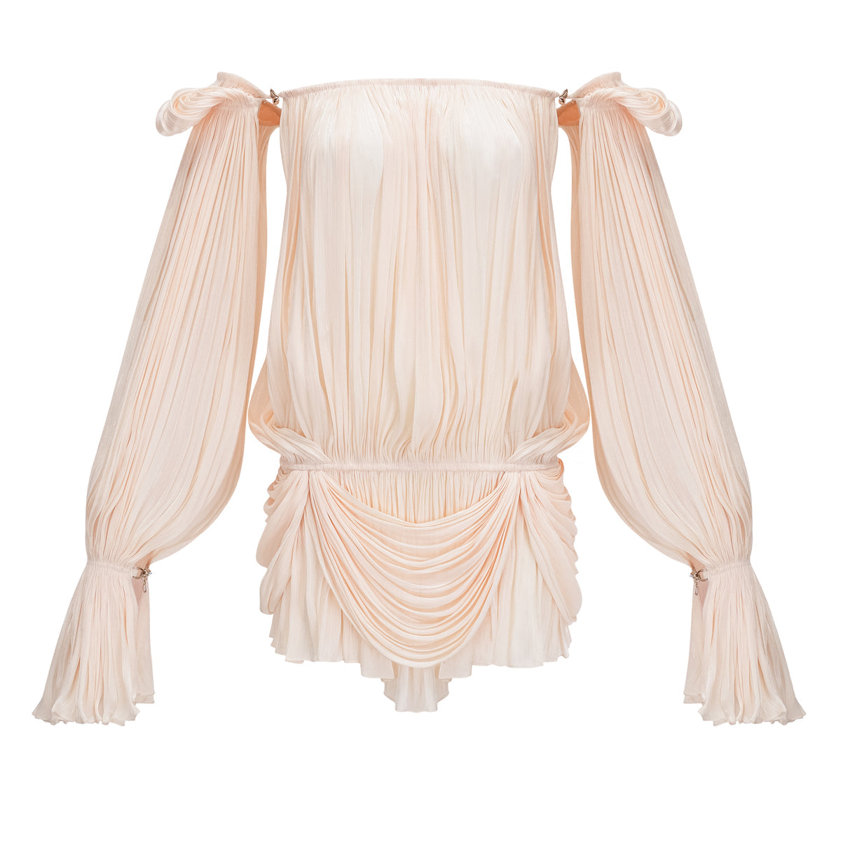 Neutrals Pleated Ruffled Mini Dress