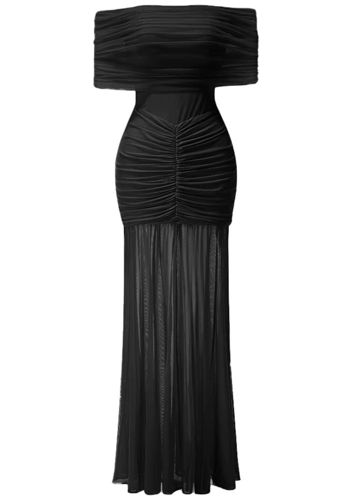 Bardot Ruched Maxi Dress Black