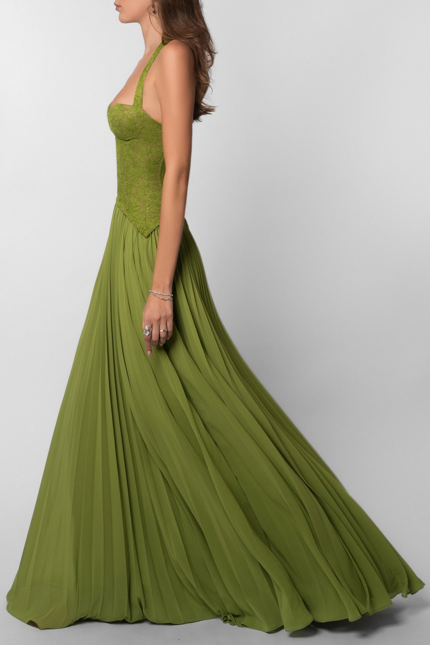 Amara Olive Lace Corset Maxi Dress