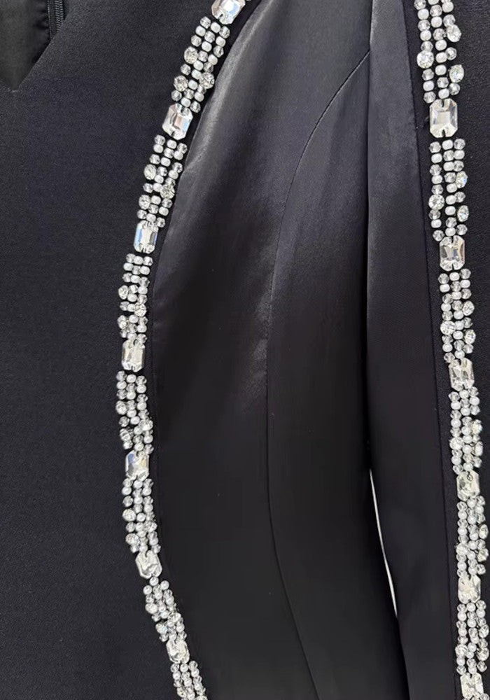 Long Sleeve Crystal Trim Maxi Dress Black