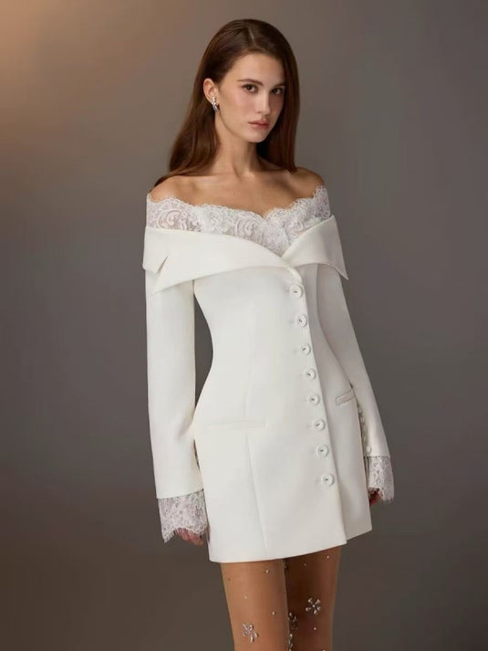 Ivory Elegance Lace Blazer Mini Dress