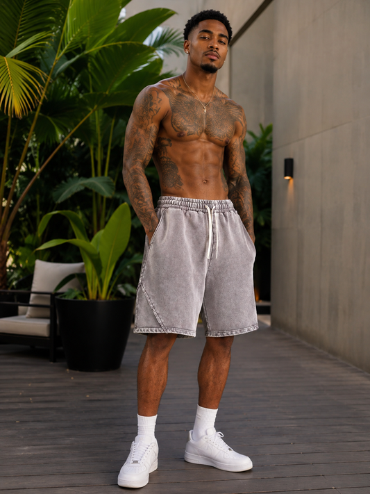 Men's Casual Drawstring Washed Shorts