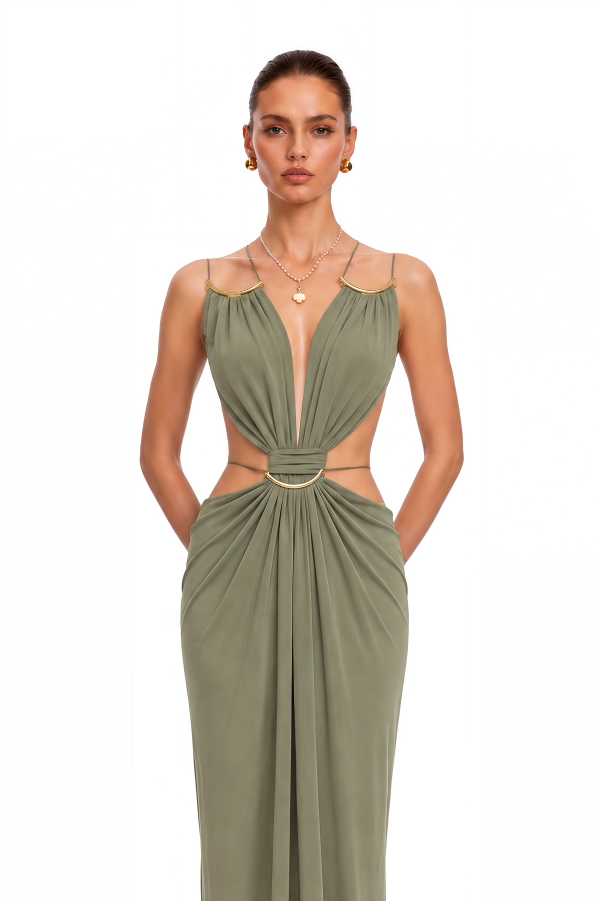 Matcha Green Cut-Out Halterneck Maxi Dress