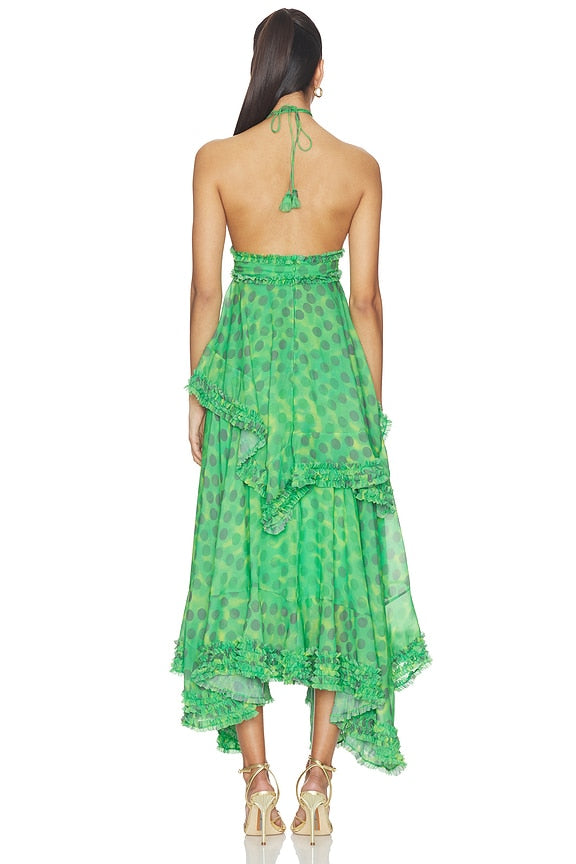 Emerald Oasis Ruffle Maxi Dress
