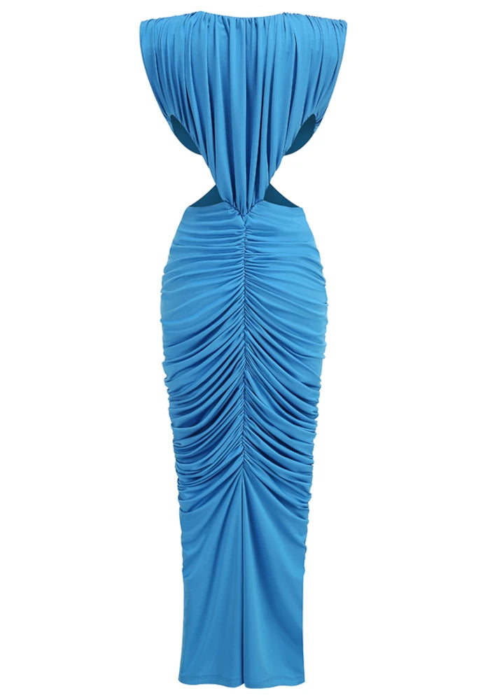 Draped Cut Out Detail Maxi Dress Blue