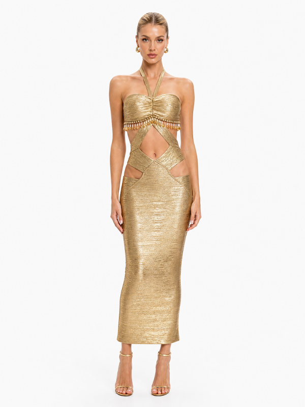 Golden Goddess Cutout Maxi Dress