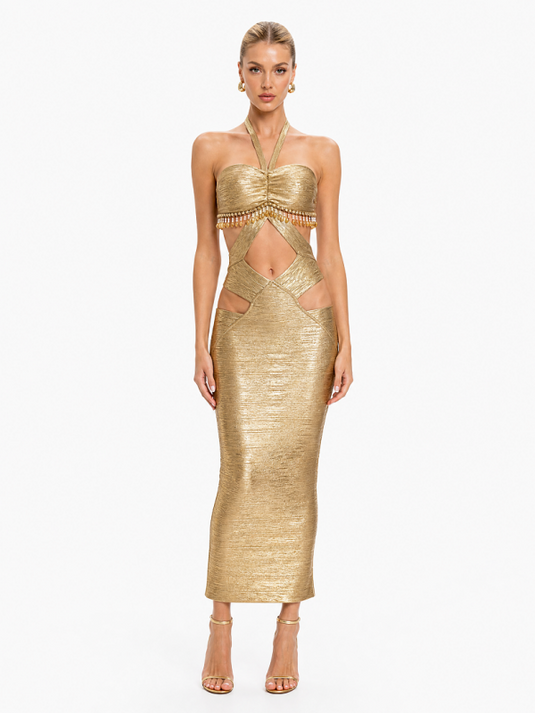 Golden Goddess Cutout Maxi Dress