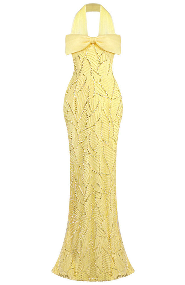 Halter Bow Detail Maxi Dress Yellow